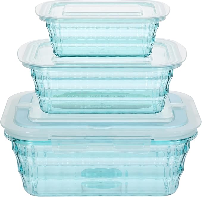 Taiuloo Set of 3 Food Storage Containers with Lids & Handle, BPA Free Plastic Meal Prep & Salad Bowl Containers To Go for Lunch, Salad Serving Bowls for Snack, Fruit, Veggie, Blue