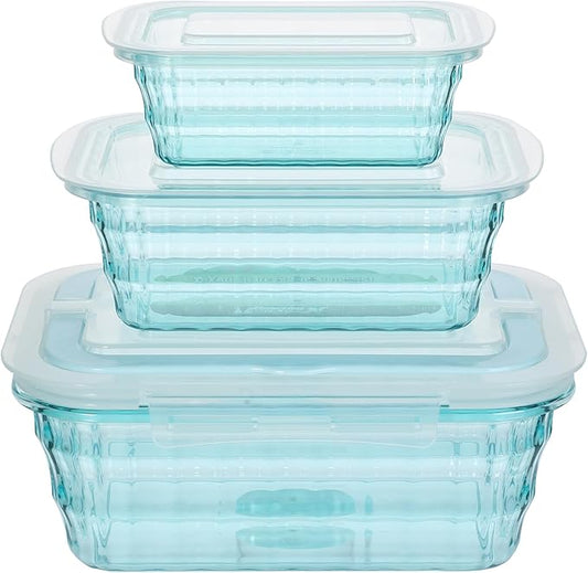 Taiuloo Set of 3 Food Storage Containers with Lids & Handle, BPA Free Plastic Meal Prep & Salad Bowl Containers To Go for Lunch, Salad Serving Bowls for Snack, Fruit, Veggie, Blue