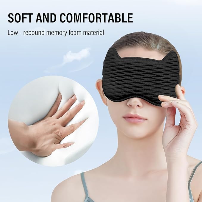 Sleep Eye Mask for Women Men, 100% Blackout 3D Contoured Cup Sleeping Mask with Adjustable Strap, Soft Breathable Memory Foam Blindfold, No Eye Pressure Eye Cover Eyeshade for Night Sleep(Black)
