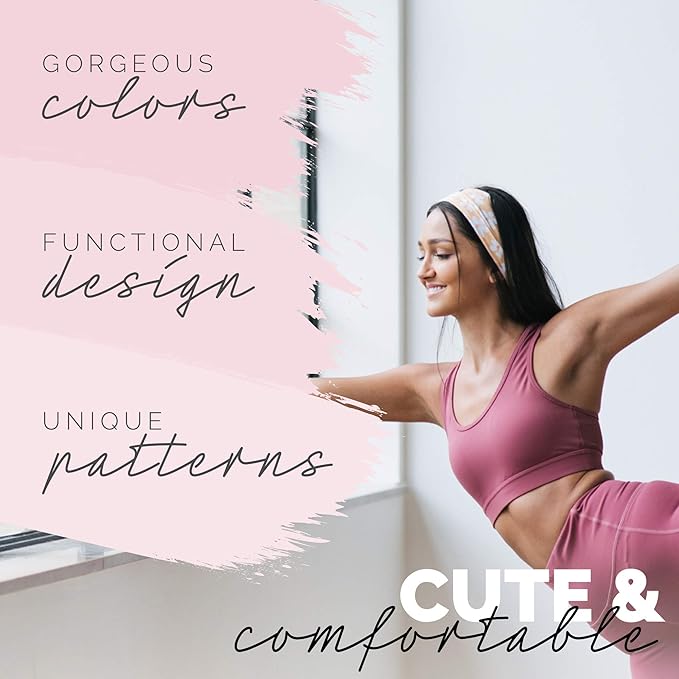 Maven Thread Headbands for Women - Wide Sports Headband for Running, Exercise, Gym, Athletic Workouts and Yoga, 4" Thick Non-Slip Sweatbands, 2Pack