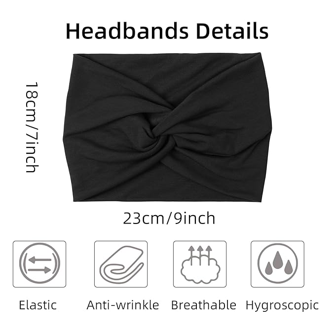 AKTVSHOW 7'' Wide Headbands for Women, 10 Pack Large Boho Turban Headband Fashion Non Slip Hairbands Thick Head Wraps Yoga Workout Hair Accessories