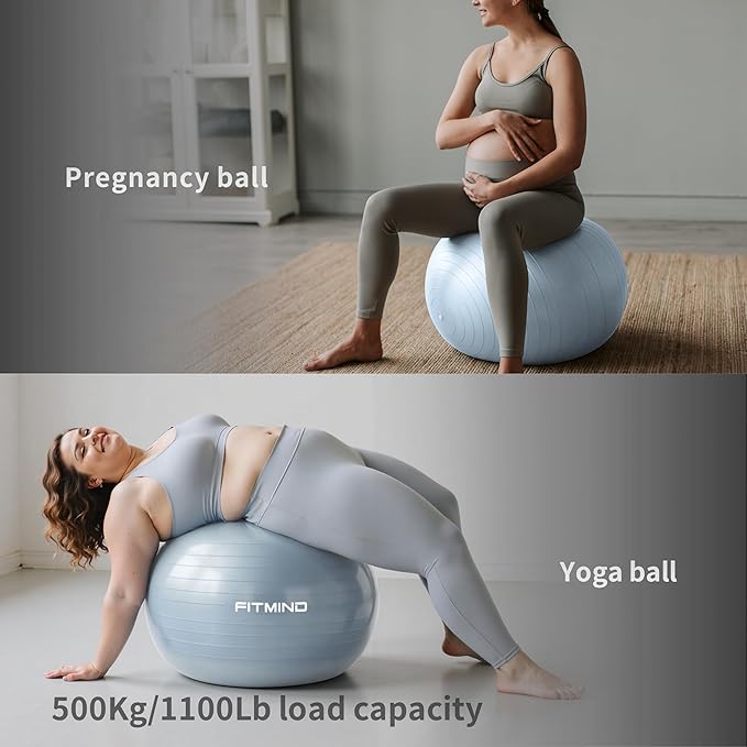 FITMIND_ Extra Thick Exercise Ball Yoga Ball 22in/26in/30in for Workout Pregnancy Stability,Anti-Burst and Slip Resistant Swiss Ball with Pump for Yoga, Pilates, Fitness,Birthing,Physical Therapy