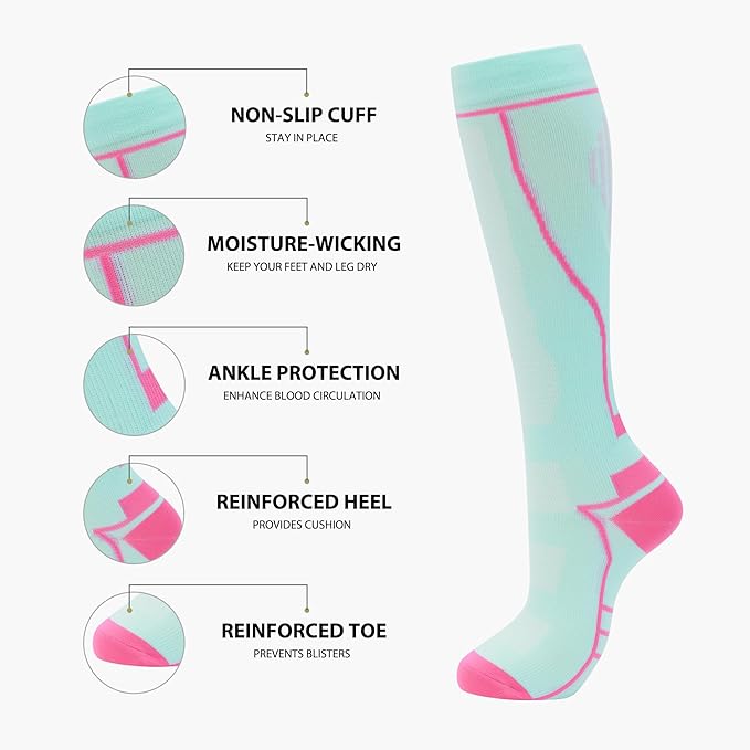 Compression Socks for Women Men Circulation Knee High 8 Pairs for Nurses, Running, Travel, Athletic