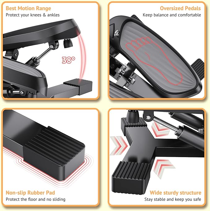 Sportsroyals Stair Stepper,Twist/Mini Stepper for Exercise at Home,Step Machine with Resistance Bands for Full Body Workout, 350lbs+ Capacity