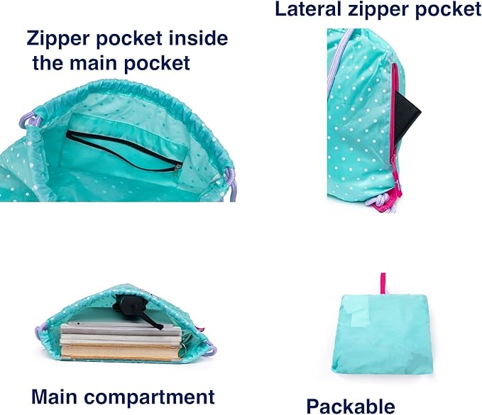 Girls Drawstring Backpack, Sport Cinch Bag (Ice Green -Cupcake)