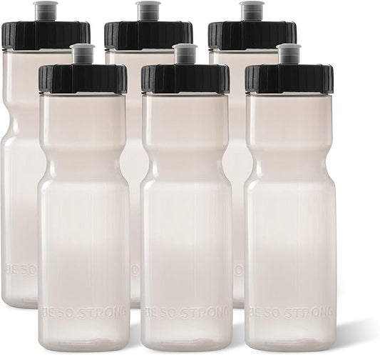 50 Strong Sports Water Bottles – Reusable 22 oz BPA-Free Plastic Bottles with Pull Top Cap – Made in USA – Top Rack Dishwasher Safe – Fits Most Bike Cages Brand