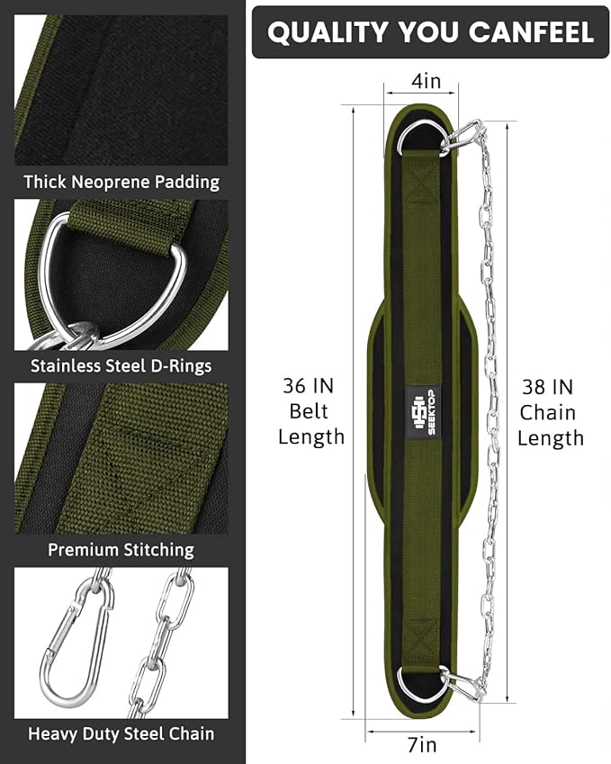 Seektop Dip Belt With Chain for Weightlifting - Neoprene Waist Belt for GYM Workout, Pull Ups, Crossfit, Weight Lifting, Squat, Training, Fitness - for Men & Women