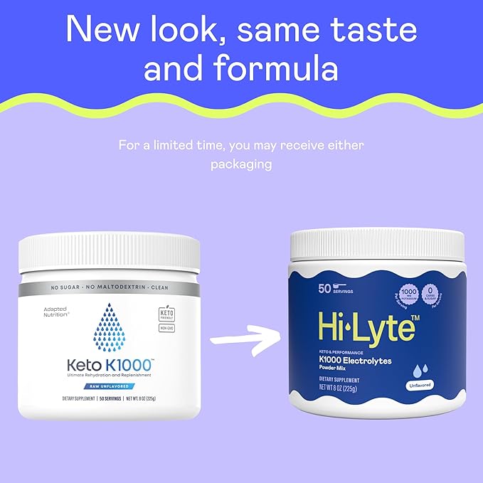 Hi-Lyte K1000 Electrolytes Powder Mix Unflavored Keto & Performance, 50 Servings