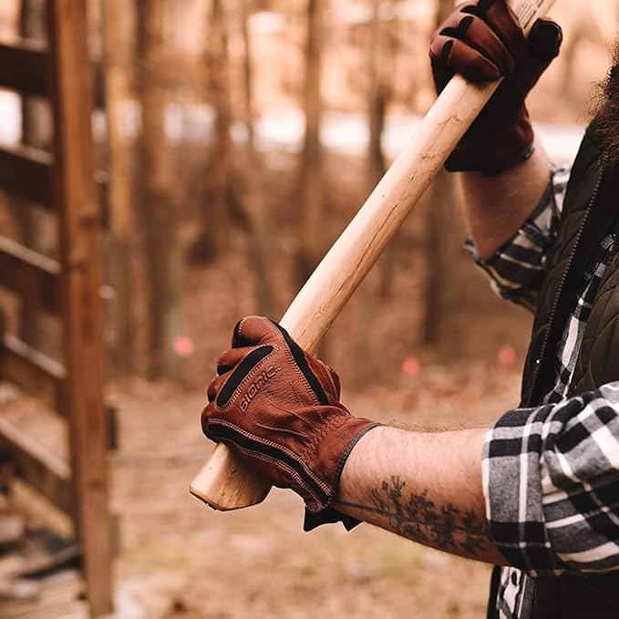 Bionic Gloves Men's Medium Brown Leather Work Gloves with Anatomical Relief Pad System