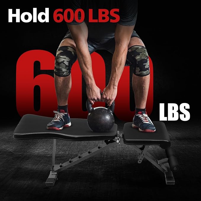 Weight Bench Press, Adjustable Workout Benches for Dumbbell Exercise, 600LBS Foldable Strength Training Benches for Full Body Workout, Multi-Purpose Incline Decline Workout Bench for Home Gym