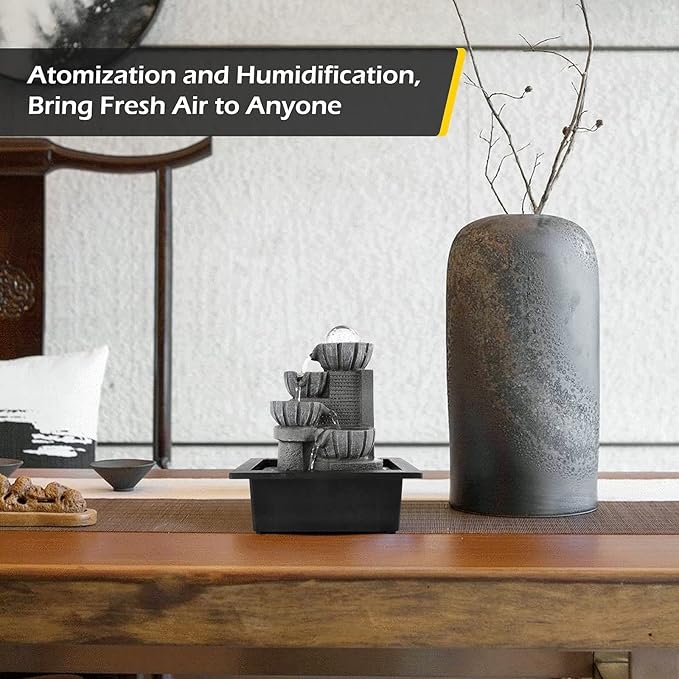 Dyna-Living Water Fountains Indoor Tabletop Water Fountain with LED Rolling Ball Feng Shui Waterfall Fountain for Modern Home Decor Office Living Room Decoration