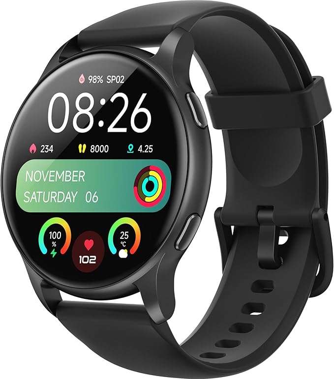 Parsonver Smart Watch, 5ATM Waterproof Swimming Watch, Smartwatch for Men Women with Bluetooth Calls, Fitness Tracker Heart Rate Sleep Monitor, Pedometer, 100+ Sports Modes for Android & iPhone, Black