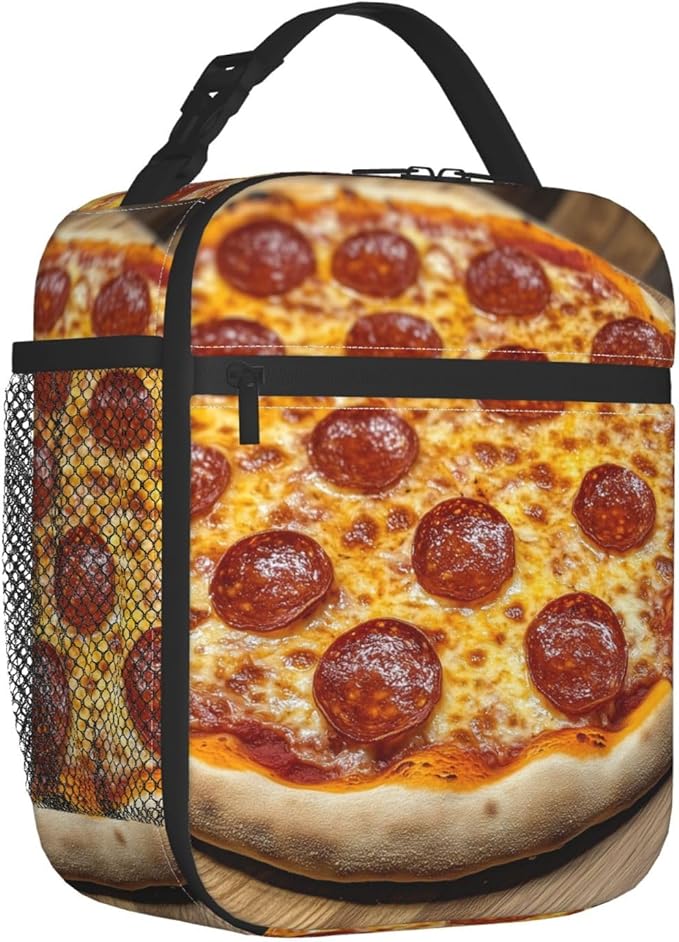 Food Pizza Lunch Box for Women Men, Insulated Lunch Box Reusable Portable Lunch Bag Cooler Tote Waterproof Lunch Container for Office Picnic Work Travel