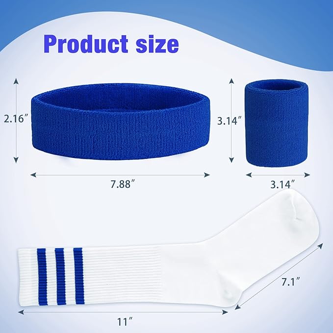 ONUPGO 5 Pieces Sweatbands Striped Socks Set Sports Headband Wristbands High Tube Socks 80s Accessories Costumes