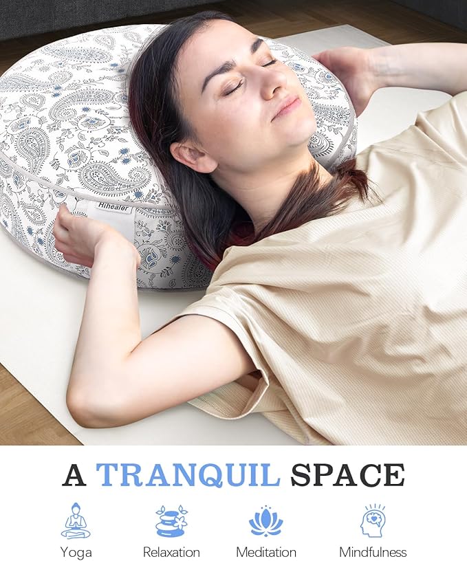 Hihealer Meditation Cushion, Traditional Tibetan Meditation Pillow Velvet Cover - Large Floor Cushion Seating for Adults - Yoga Buckwheat Bolster for Women、Moms