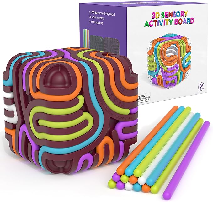 Accevo Sensory Fidget Toys for Kids Adults, Sensory Activity Board with 15 Strings, Silicone Cube Toys for Autism ADHD Anxiety Stress Relief, Stocking Stuffers for Women Men Teen Gifts