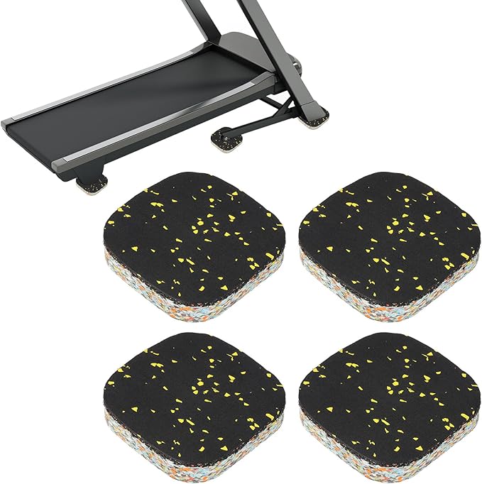 PATIKIL 4 Pcs Treadmill Mat Pads, 4x4x0.8 High Density Foam Anti Vibration Pad Sound Proof Floor Mat Exercise Equipment Mat for Carpet Protect Noise Reduction Home Gym, Yellow