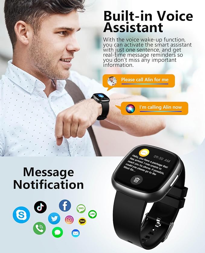 Smart Watch for Men Women, 1.72" Super Retina HD Display with Sleep Stress, 24/7 Heart Rate HRV Spo2 Monitor, Fitness Tracker with 135 Sport Modes, Waterproof Square Watch, Compatible Android and iOS