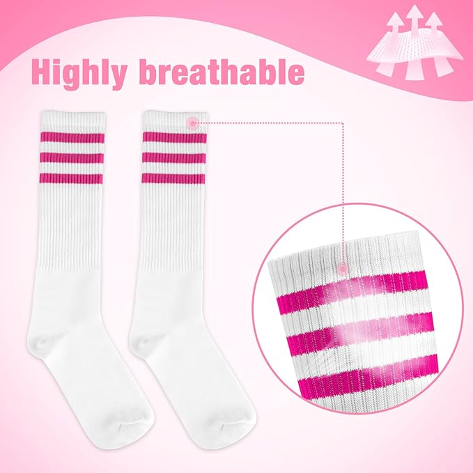 ONUPGO 5 Pieces Sweatbands Striped Socks Set Sports Headband Wristbands High Tube Socks 80s Accessories Costumes