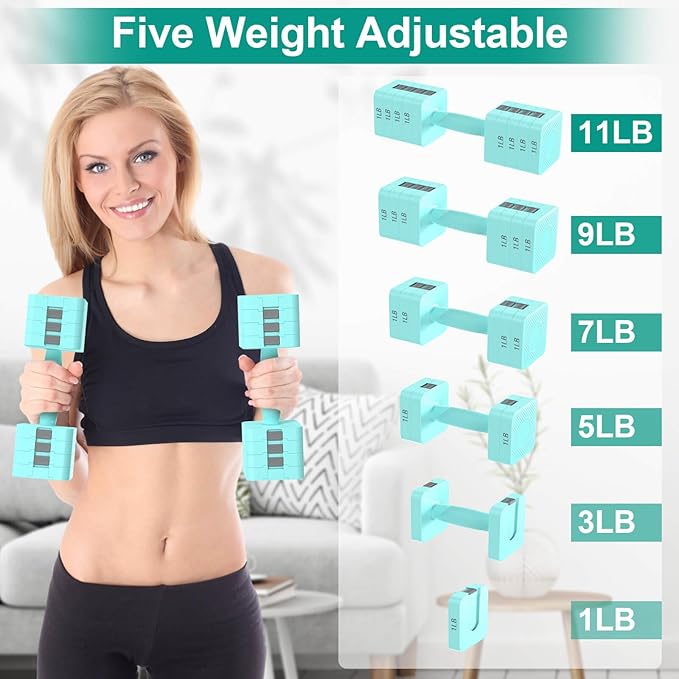 22LBS Adjustable Dumbbells Set, Hand Weights Sets with 5 Levels 3lb, 5lb, 7lb, 9lb, 11lb, Adjustable Weight Dumbbells for Women/Men Home Gym Full Body Workout