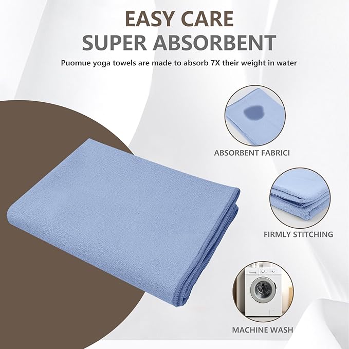 Hot Yoga Towel with Grip Dot, 72" x 24", Absorbent Microfiber Non Slip Yoga Mat Towel for Hot Yoga, Bikram, Pilates, Exercise and Fitness, Blue