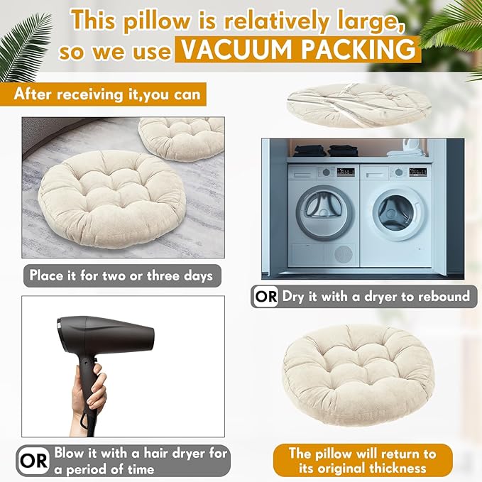 Jerify Floor Pillow Cushions 22 x 22 Inch Round Square Large Meditation Floor Pillow for Classroom Adult Meditation Picnic Party Cushion for Seating Gift Christmas(Round,Beige,2 Pcs)