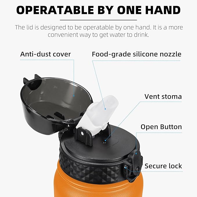 Fanhaw 32 Oz Stainless Steel Insulated Sports Water Bottles with Straw for Kids, Men and Women (Yellow Orange)