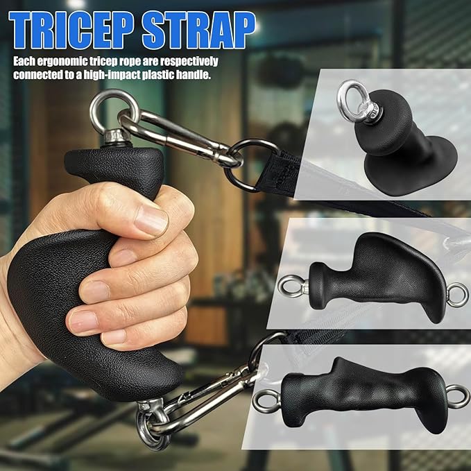 Ergonomic Tricep Rope Pulldown Attachments, Upgraded 27 32 40 & 47 Inch Extra Long Triceps Rope Cable Attachments for Gym, LAT Pull Down Bar for Cable Machine, Tricep Workout Cable Attachments