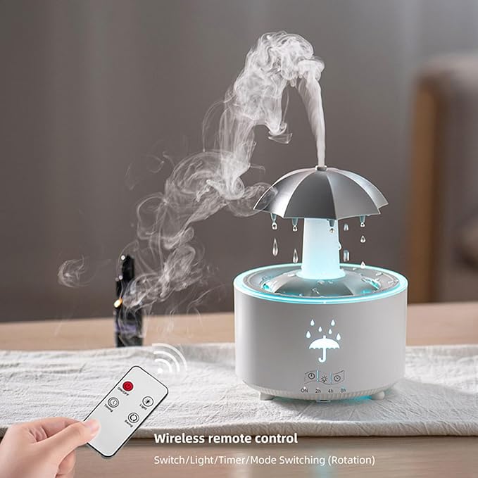 Humidifier for Bedroom, 7-Colors Led Rotating Umbrella Waterfal Humidifier with Water Droplet, 300ML Cute Desk Humidifier Aroma Diffuser with Remote,Timer Settings, Auto Shut-Off