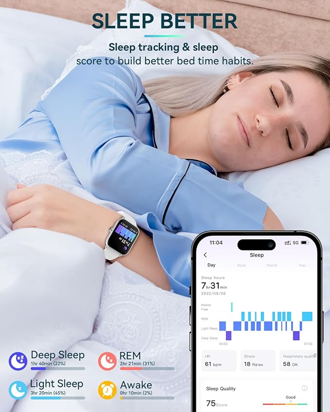 aeac Smart Watches for Women Men Android & iPhone, Alexa Built-in, 1.8" Touch Screen Fitness Tracker with Answer/Make Calls, IP68 Waterproof Heart Rate/Sleep/SpO2 Monitor, Pedometer, 110+ Sport Modes