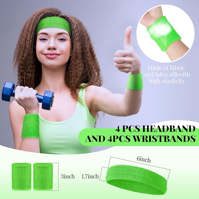 Haysandy 4 Sets 80s 90s Leg Warmers Set for Women Costume Neon Headband Rainbow Wristbands for Sport Yoga Workout Clothes