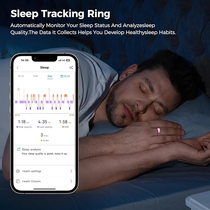 Smart Ring for Women & Men, Health Monitoring Ring with Heart Rate, Blood Oxygen,Blood Pressure, IP68 Waterproof Fitness Ring, Sleep Monitoring for iPhone and Android, No APP Fee (Rose Gold, 8#)