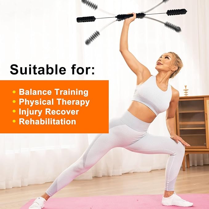 Fitness Exercise Bar,Elastic Fitness Bar,High Frequency Vibration Training Fat Buring Workout Bar for Yoga Pilates Sports,Power Twister for Arm,Abdominal Muscles Strength Exercises In Home Gym