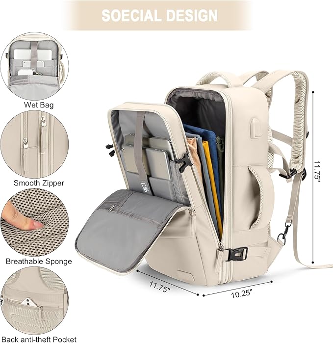 Carry On Backpack, 42L Flight Approved Travel Backpack for Men Women,Airline Approved Gym Backpack Waterproof Business Laptop Daypack Laptop Backpack,Casual Daypack for Business Weekend Hiking