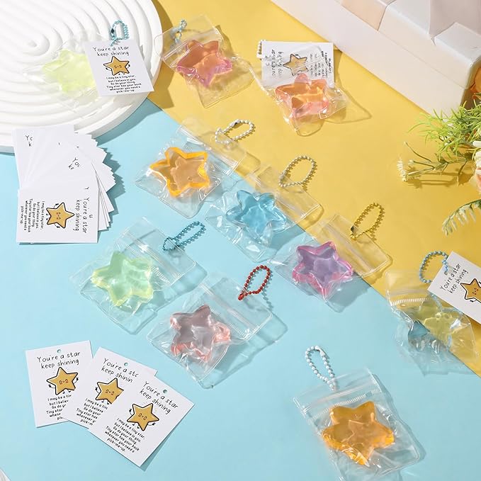 Wettarn 30 Sets Star Stress Balls with Motivational Cards Bulk Stress Relief Toys Classroom Prize Thank You Employee Appreciation Gift Halloween Trick or Treat Party Favors Christmas Stocking Stuffers