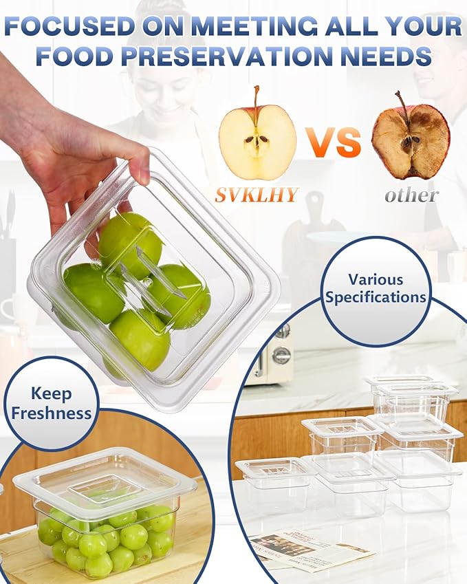 1/3 Size&6 Inch Commercial Food Pan with Lids-[NSF Certified][Hot&Cold Resistant] 4PCS Clear Restaurant Food Storage Containers with Lids, Topping Salad Bar Container (BPA-FREE)