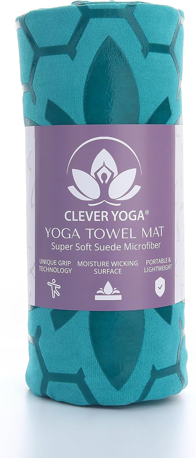 Clever Yoga Hot Yoga Mat Towel – Non-Slip Grip for Hot Yoga, Sweat Absorbent, Honeycomb Silicone Grip, Stays Flat – Ideal for Pilates, Travel, Washable & Lightweight - Turquoise