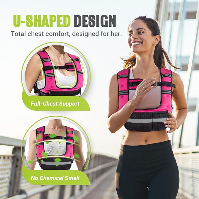 Adjustable Weighted Vest for Women,6-12lb U-Shaped Weight Vest with 6 Iron Sand Bags,Rucking Vest with Extended Shoulder Pads & Plus Pockets for Running, Walking and Strength Training