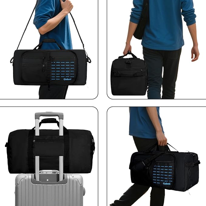 Foldable Travel Duffle Bag,Duffle Bag with Shoes Compartment and Adjustable Strap,Large Packable Travel Bags for Men Women,Waterproof Duffel Bag