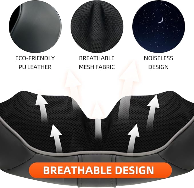 Cordless Shiatsu Neck Shoulder Massager with Heat Deep Kneading Muscle Pain Relief Ideal Gift for Men Women Office Use Travelers