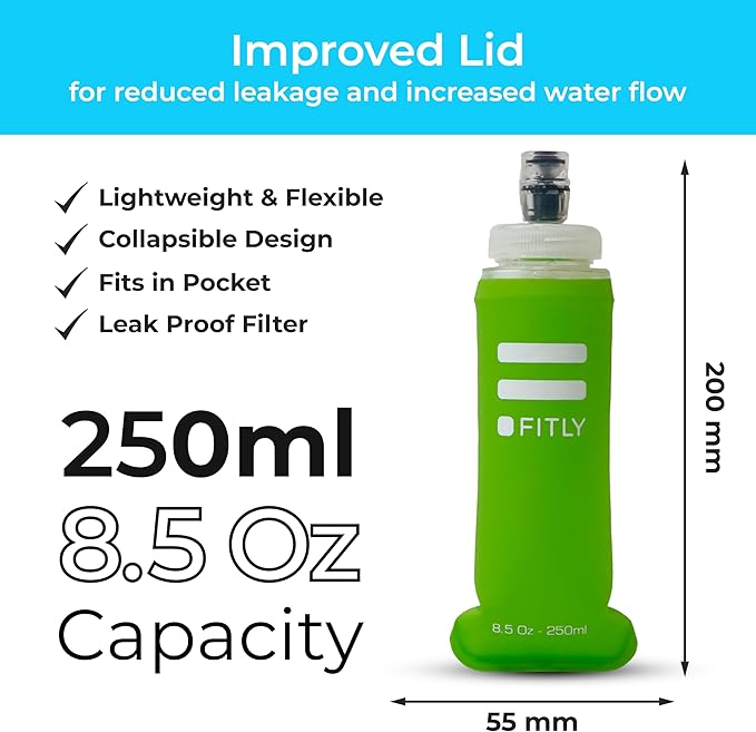 Soft Flask - Shrink As You Drink Soft Water Bottle for Hydration Pack - Folding Water Bottle Ideal for Running, Hiking, Cycling, Climbing & Rigorous Activity