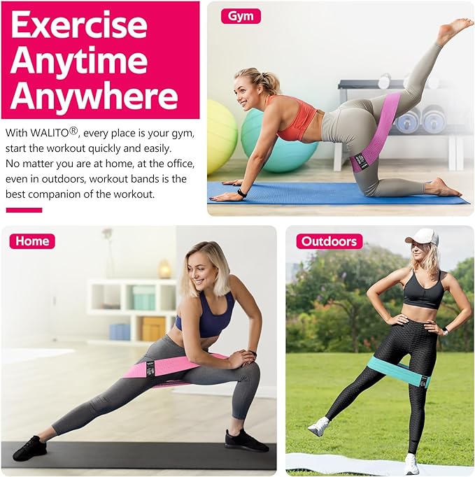 WALITO Resistance Bands for Working Out, Fabric Exercise Bands for Legs and Butt, Workout Bands for Women and Men, Booty Band for Yoga Starter Set, Pilates, Rehab, Fitness and Home Workout