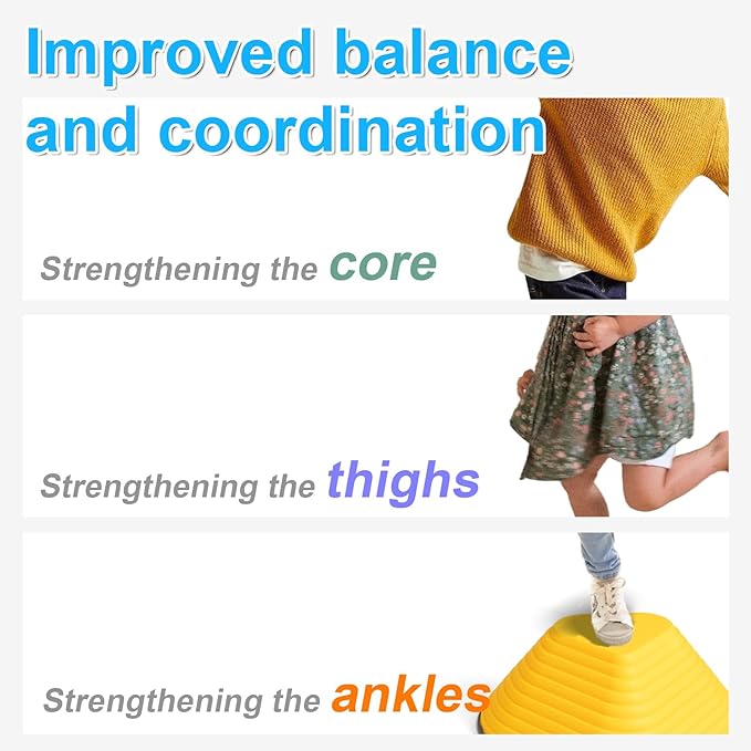 Gentle Monster Stepping Stones for Kids, Set of 6/8/11 PCS for Balance with Non-Slip Bottom - Exercise Coordination and Stability (6pcs-Heart)