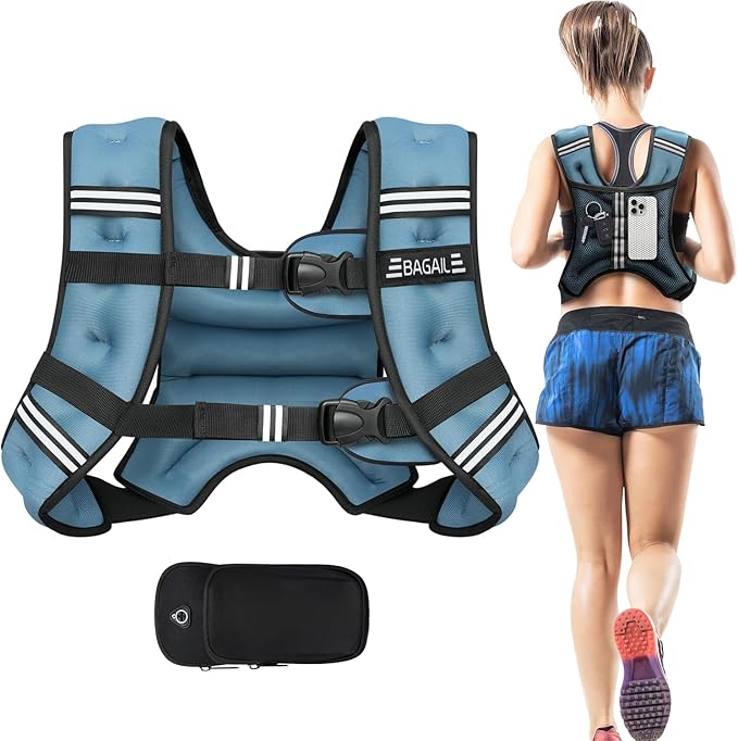 BAGAIL Weighted Vest, 5lbs/8lbs/10lbs/12lbs/15lbs/20lbs/25lbs/30lbs Weight Vest with Detachable Phone Pouch, Rucking Vest for Women, Men, Walking, Weight Loss, Training, Running