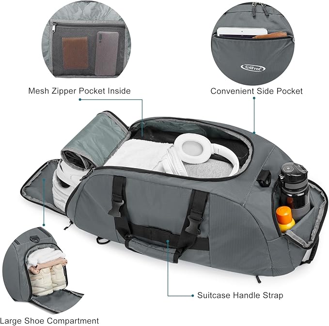 G4Free 40L 3-Way Duffle Bag Backpack Gym Bag for Men Women Sports Duffel Bag with Shoe Compartment Travel Backpack Luggage