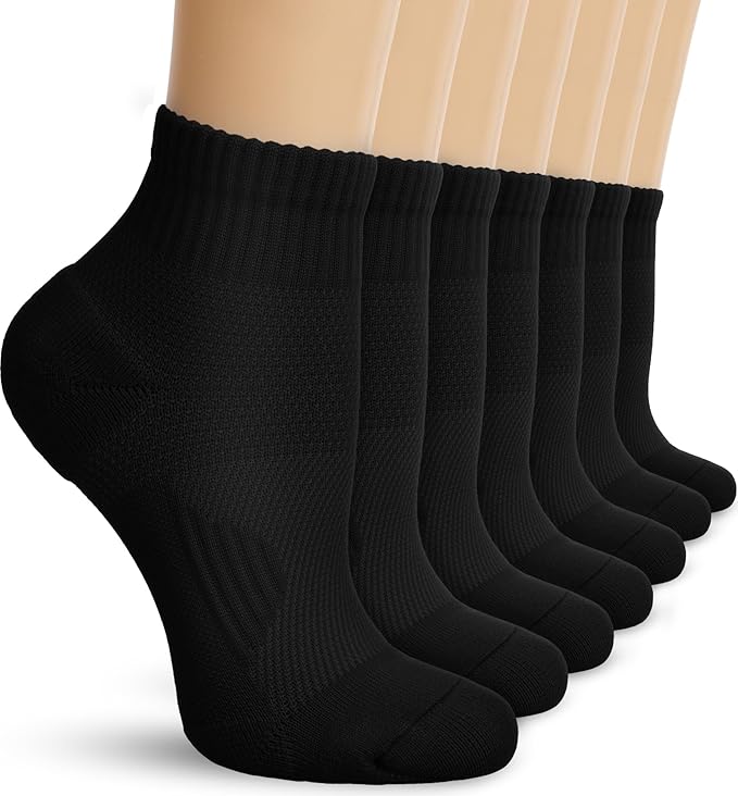 DHSO 7 Pairs Cushioned Ankle Compression Socks for Women Plantar Fasciitis Running Wicking Socks with Arch Support