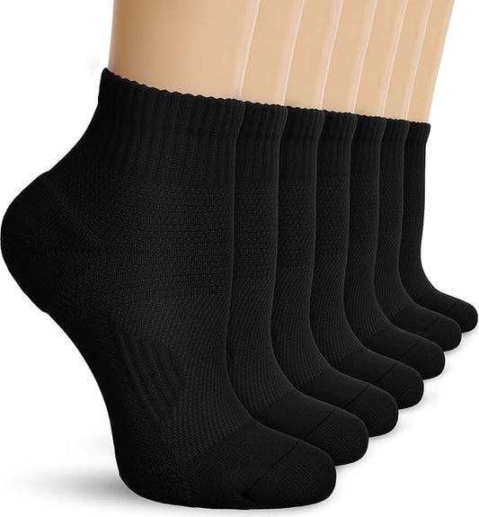 DHSO 7 Pairs Cushioned Ankle Compression Socks for Women Plantar Fasciitis Running Wicking Socks with Arch Support