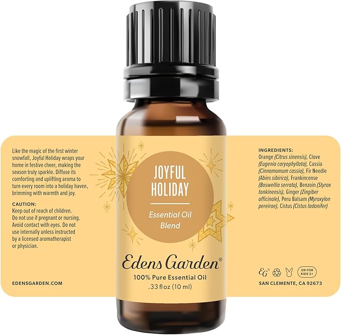 Edens Garden Joyful Holiday Essential Oil Blend- 100% Pure Premium Grade, Christmas Essential Oils for Diffuser, Winter Holiday Joy Scented, No Fragrance Oils, for Home Diffusers 10 ml (.33 fl oz)