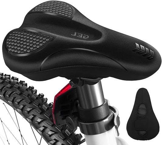 Bike Seat Cushion - Gel Bike Seat Cover Padded for Men & Womens Comfort, Soft Bicycle Saddle Compatible with Exercise Bike, for Indoor and Outdoor Cycling(Black)