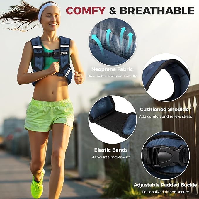 BAGAIL Weighted Vest, 5lbs/8lbs/10lbs/12lbs/15lbs/20lbs/25lbs/30lbs Weight Vest with Detachable Phone Pouch, Rucking Vest for Women, Men, Walking, Weight Loss, Training, Running